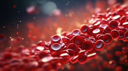 red blood cells flowing through a vein in the human body, 3d illustration, representation du system de transport de l'oxygène  - obrazy, fototapety, plakaty