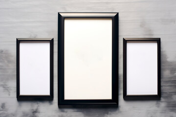 Three stylish frame mockups for creative design. High quality white frame mockups with copy space. Graphic resource for mockup.