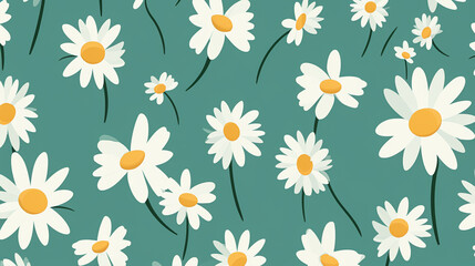nature textured daisy flowers seamless patter, vivid color background, flat minimalist vector illustrations 