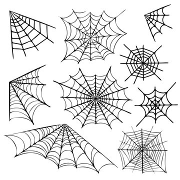 Celebrate halloween with elegance, intricate black cobwebs on a clean white canvas. ideal for spooky season designs and decorations. Black Halloween Cobwebs on White Backgroun. Perfect for Halloween.