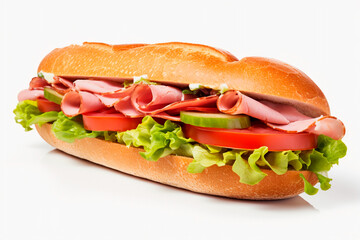 Submarine ham sandwich on a white background