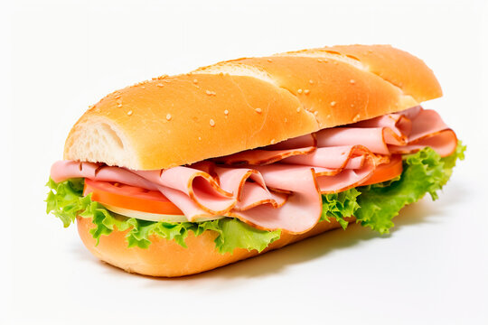 Submarine ham sandwich on a white background