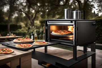 pizza maker machine, pizza cooking in the garden