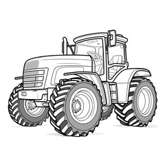 Outline drawing of tractor concept, tractor coloring page line art, tractor vehicle from side and front view. Vector doodle illustration, design for coloring book or print
