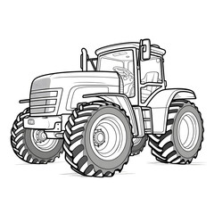 Obraz premium Outline drawing of tractor concept, tractor coloring page line art, tractor vehicle from side and front view. Vector doodle illustration, design for coloring book or print