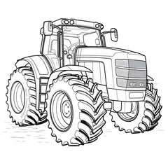 Outline drawing of tractor concept, tractor coloring page line art, tractor vehicle from side and front view. Vector doodle illustration, design for coloring book or print
