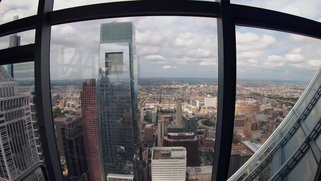 Aerial view from One Libery Observation Deck of Philadelphia with downtown traditional old and modern tall glass skyscrapers. Panoramic view of Philadelphia, Pennsylvania skyline