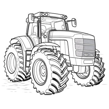 recommend clip art: Outline drawing of tractor concept, tractor coloring page line art, tractor vehicle from side and front view. Vector doodle illustration, design for coloring book or print