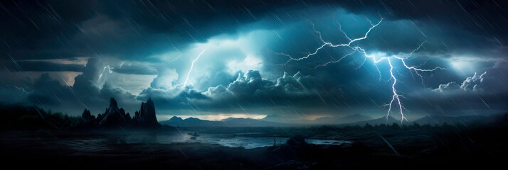 thunderstorm with lightning streaking across the sky, showcasing the raw power and dynamic nature of nature's forces.
