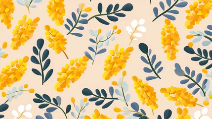 Foto op Plexiglas anti-reflex nature textured acacia flowers seamless patter, vivid color background, flat minimalist vector illustrations © 92ashrafsoomro