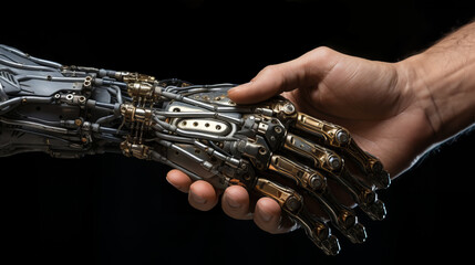 ntertwining Futures: Close-Up View of a Human Grasping a Robotic Hand