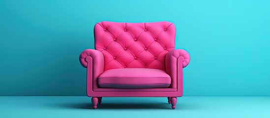 Minimalist illustration of an isolated pink armchair icon on a turquoise blue background