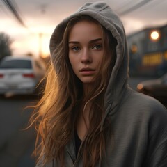 a photography of a girl wearing a hoodie 