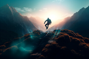 Obraz premium landscape with person jumping through the air