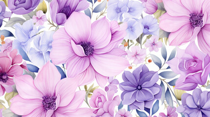 Elegant Watercolor Floral Pattern: A Delicate and Artistic Repeat Design Showcasing the Beauty of Hand-Painted Flowers
