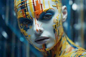 Beauty, fashion, make-up, fine art, pop art, style concept. Beautiful and sexy woman close-up fine-art colorful portrait. Beautiful woman and colorful background. Generative AI