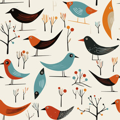 seamless pattern with group of birds