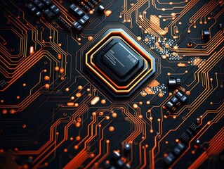 Circuit board background with intricate patterns of electronic components Generative AI