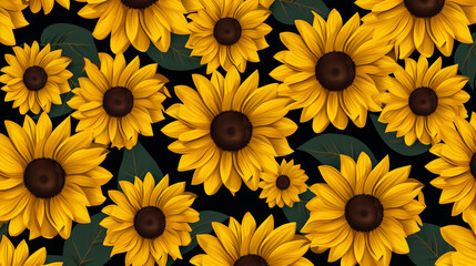 nature textured sunflower flowers seamless patter, vivid color background, flat minimalist vector illustrations