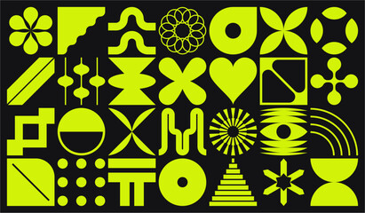 Set of abstract geometric vector shapes, Futuristic and modernist logos and symbols, Swiss design inspired
