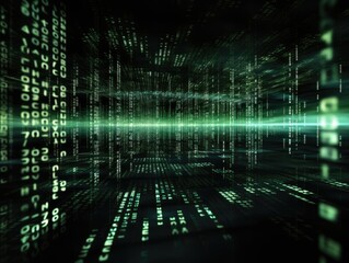 Abstract background with lines of code and binary digits representing programming and coding Generative AI