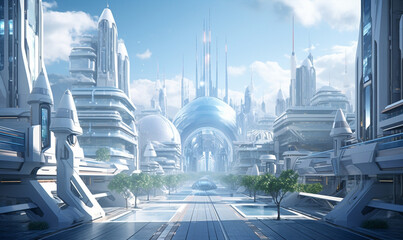 Corridor fantasy futuristic illustration science space background future architecture technology fiction modern