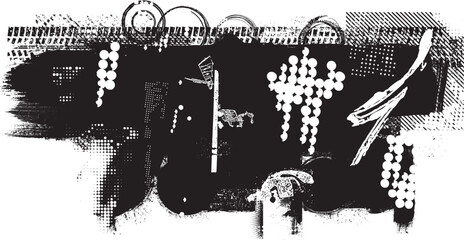 Glitch distorted grange shape . Noise grungy logo . Trendy defect error shapes . Glitched frame .Grunge textured . Distressed effect .Vector shapes with a halftone dots screen print texture.