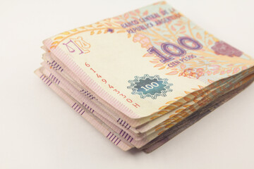 Argentine Money, Pile of 100 Pesos argentinos, Bills Currency of Argentine