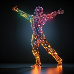 Obraz premium Full length human made from glowing edges and polygons 