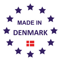 The sign is made in Denmark. Framed with stars with the flag of the country.