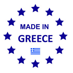 The sign is made in Greece. Framed with stars with the flag of the country.
