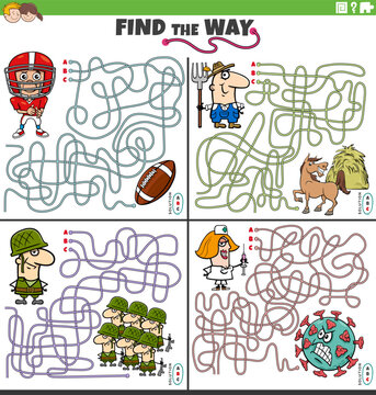 find the way maze games set with people and their occupations
