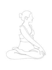 Minimalist poster of yoga. Continuous Line art poster, yoga pose, woman doing yoga on white background. Boho continuous line yoga exercise art print. Continuous line art in minimalistic style