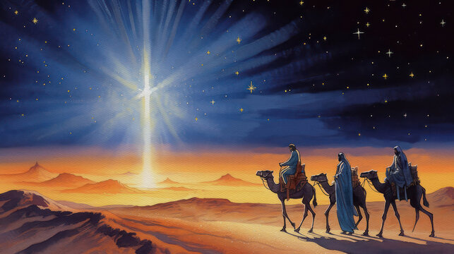 Nativity scene, Three Wise Men, watercolor, generative ai