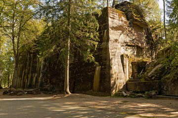 ruins of the headquarter of Hitler called wolfs lair or in german Wolfsschanze near Ketrzyn in...