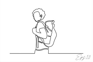 a line drawing of a person with a backpack sitting on a chair