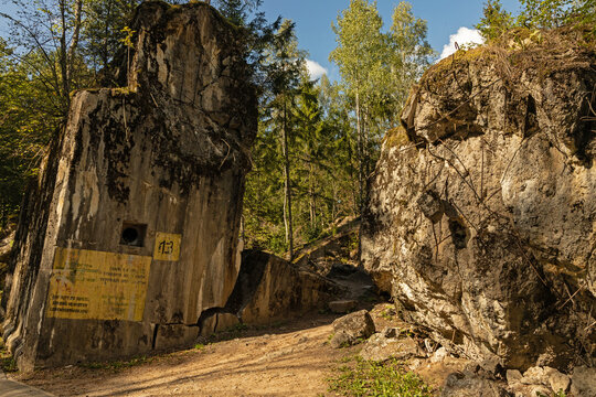 ruins of the headquarter of Hitler called wolfs lair or in german Wolfsschanze near Ketrzyn in Poland