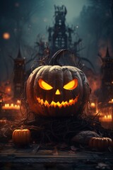 halloween pumpkin in the night, generative ai
