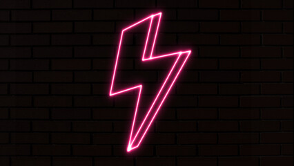 Energy neon set. Sign of lightning, thunder and electricity. Neon sign of lightning signboard on the black background. Electric thunder 80s style concept