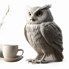 owl in front of white