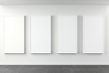 Minimalist gallery space showcasing blank posters. Generative AI