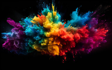 An explosion of powder or smoke. Colorful vibrant rainbow colors with black background. abstract pattern. explosion concept
