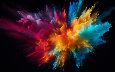 An explosion of powder or smoke. Colorful vibrant rainbow colors with black background. abstract pattern. explosion concept
