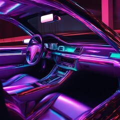 Car in Y2K Aesthetic style. Pink and blue colors with metalic and chrome texture.