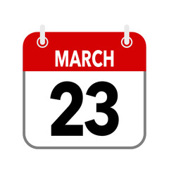 23 March, calendar date icon on white background.