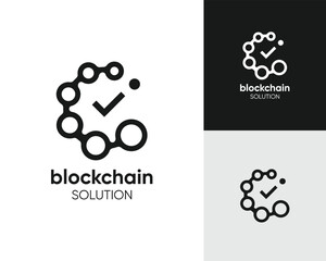blockchain technology logo, modern design, tick, connection, logo design vector