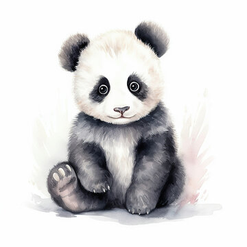 Charming Watercolor Panda Cub Sitting Playfully with a Sweet Expression