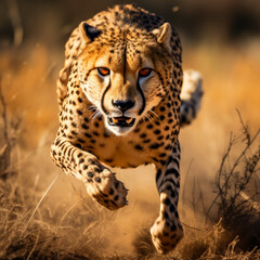 Running cheetah with motion blur background