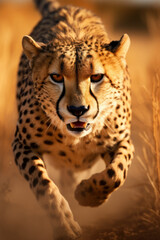 Running cheetah with motion blur background