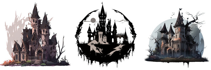 Fototapeta na wymiar Spooky Castle Halloween Logo 2D